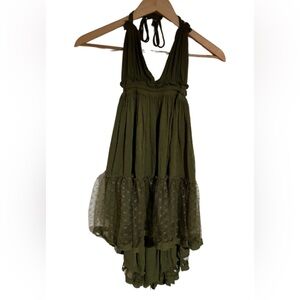 G. Green Halter Dress with Sheer Overlay